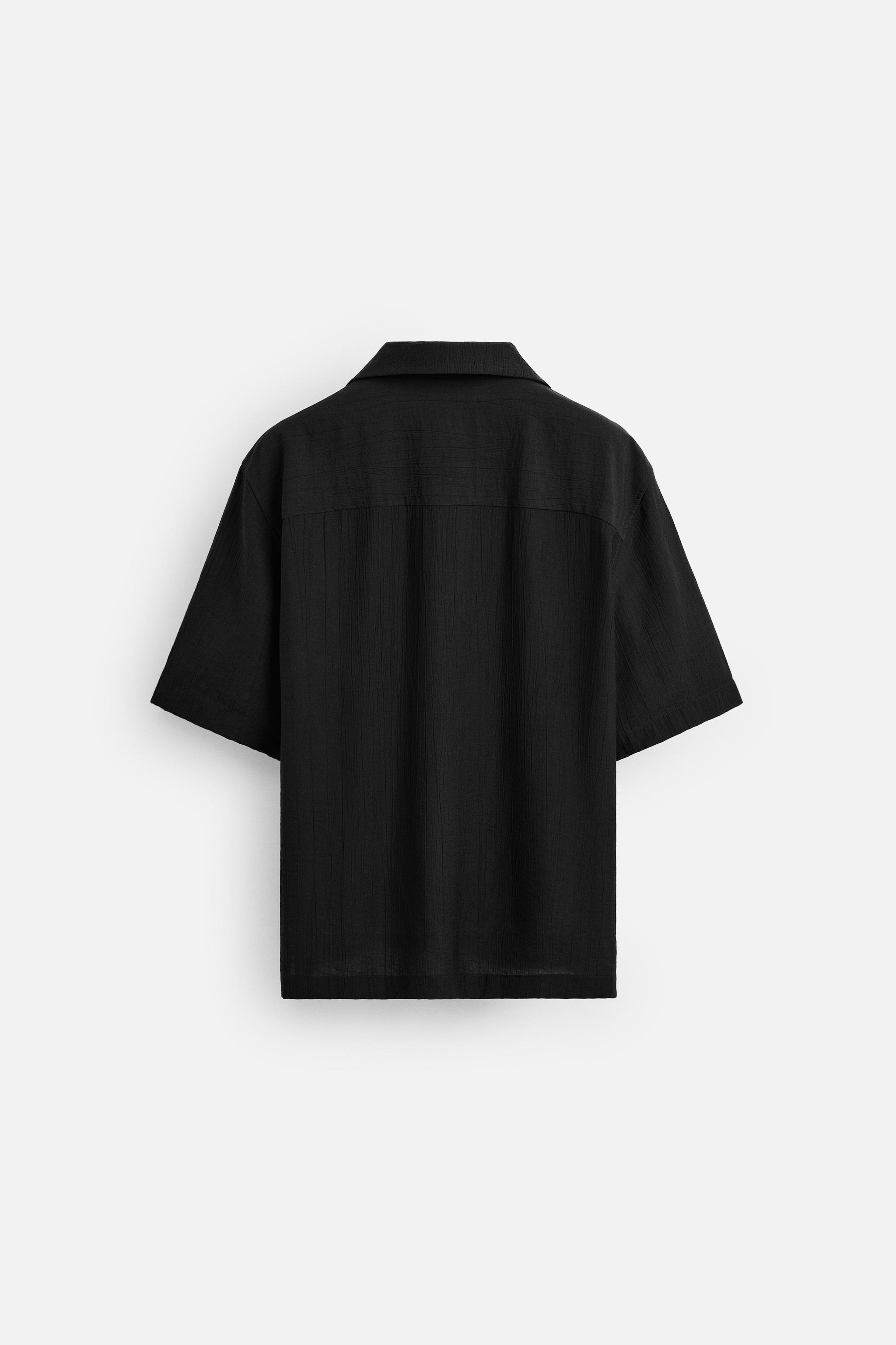 国内発送★ZARA★しわ加工*ジャカードシャツ しわ加工ジャカードシャツ - ブラック | ZARA Japan / 日本