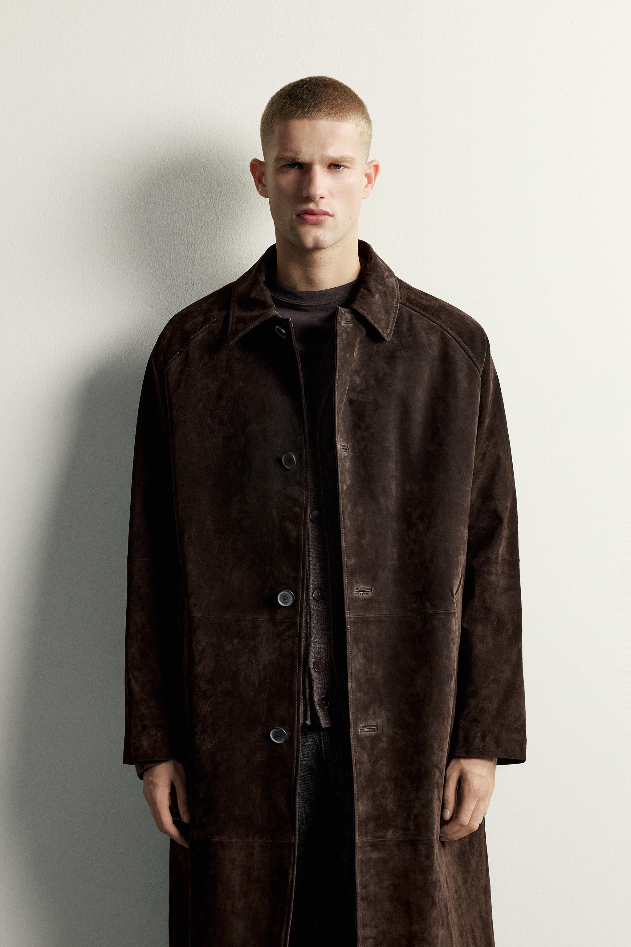 MANTEAU RELAXED FIT EN CUIR CROÛTE DE