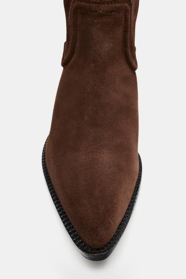 SPLIT SUEDE COWBOY HEELED BOOTS - Brown by Zara - Image 6