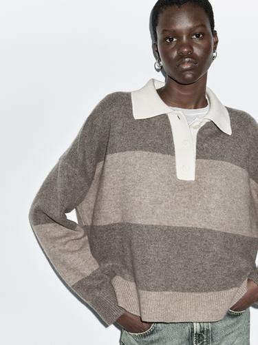 Zara Striped wool blend polo sweater - Black gold