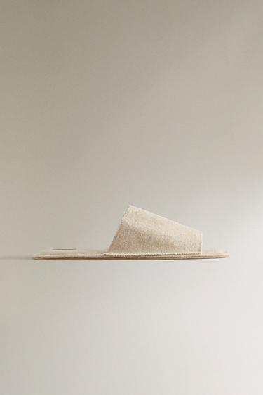 LINEN SLIDE SLIPPERS - Beige by Zara - Image 1