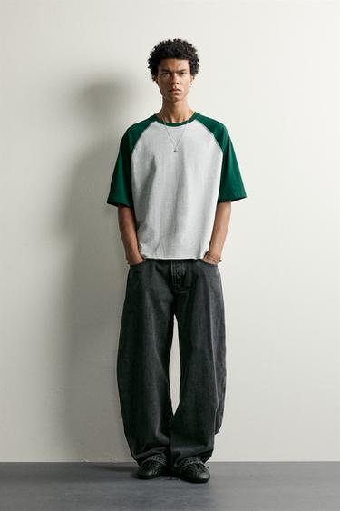 COLOUR BLOCK RELAXED FIT T-SHIRT - Dark green by Zara - Image 0