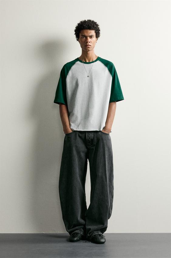 CAMISETA RELAX FIT COLOR BLOCK - Verde-escuro da Zara - Imagem 0