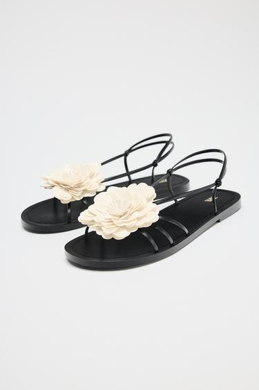 FLAT SANDALS WITH FLOWER - Black de Zara - Image 4