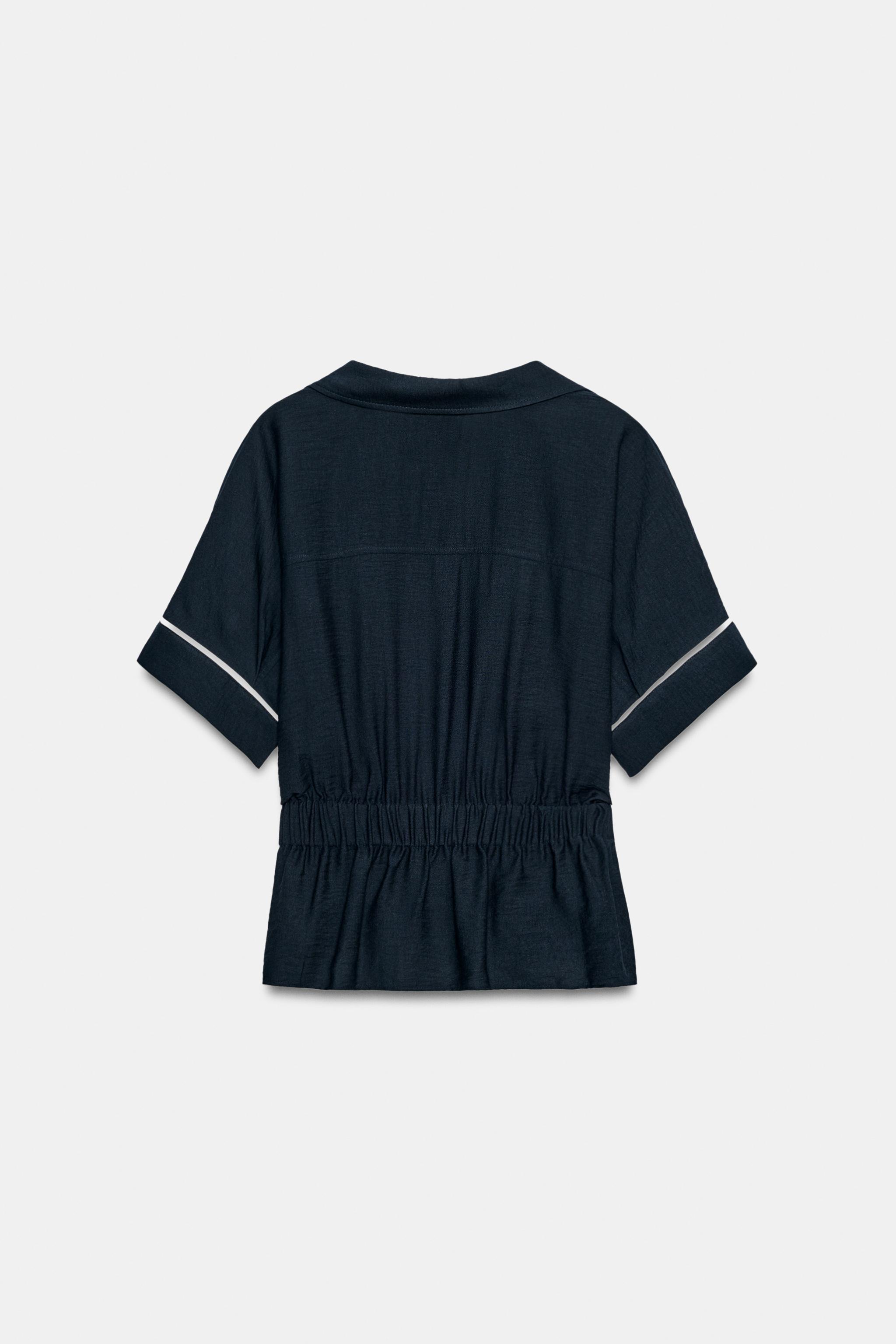 Женские рубашки Zara CONTRAST TRIM PLEATED SHIRT — фото 5