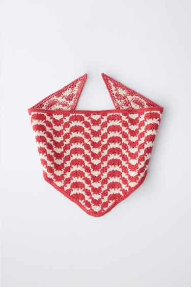 BANDANA EN MAILLE TEXTURÉE - Écru / Rouge de Zara - Image 4