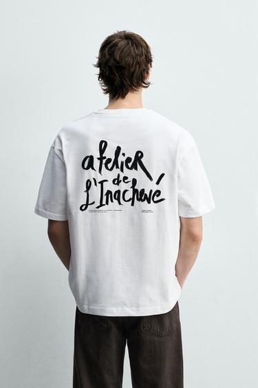 T-SHIRT INSCRIPTION TEXTURÉE - Blanc de Zara - Image 2