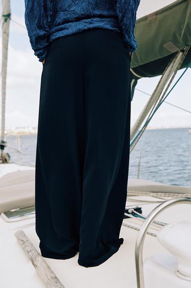 PANTALON PALAZZO BOUTON DORÉ - Bleu marine de Zara - Image 2