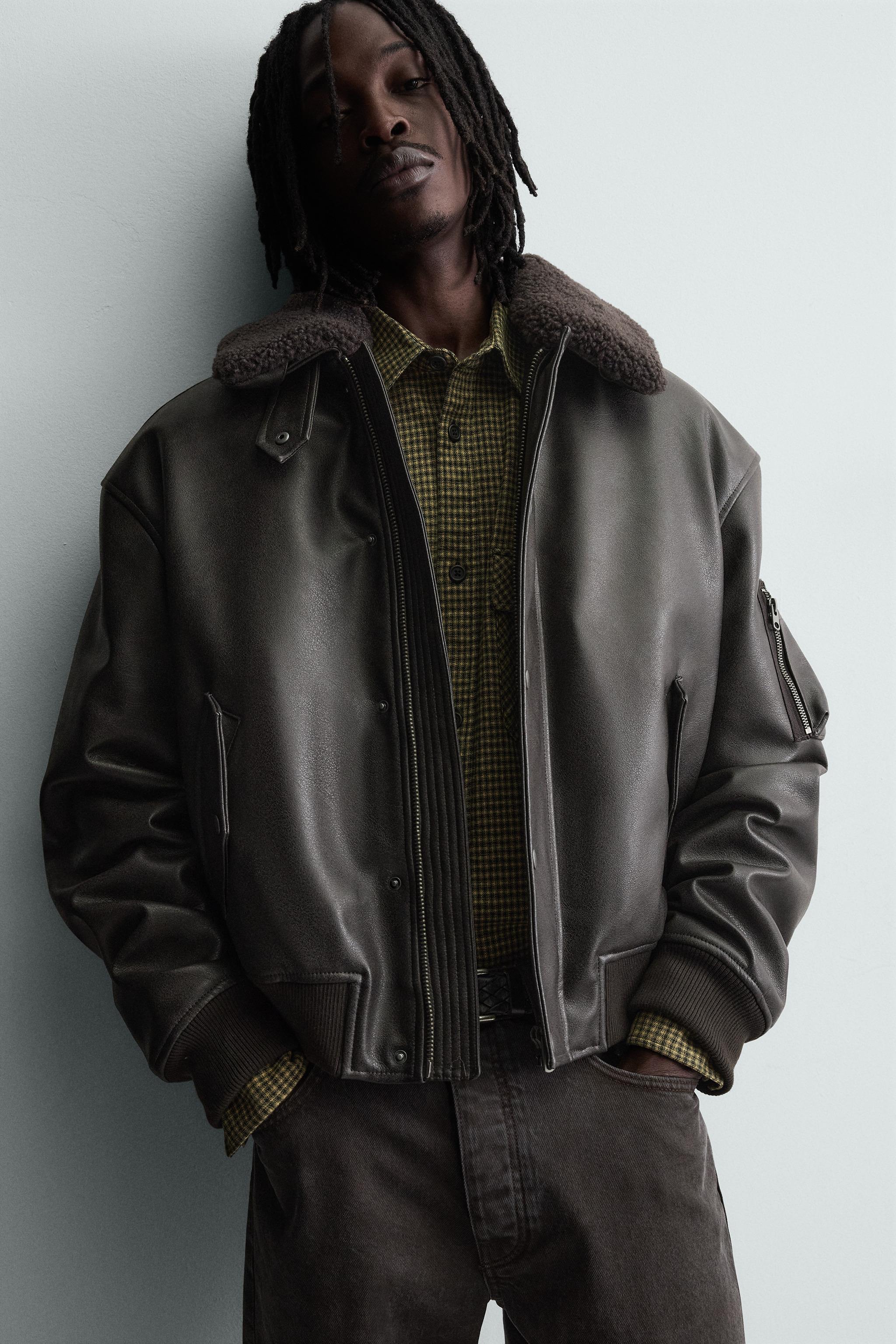 FAUX LEATHER JACKET WITH REMOVABLE COLLAR - Brown | ZARA United States