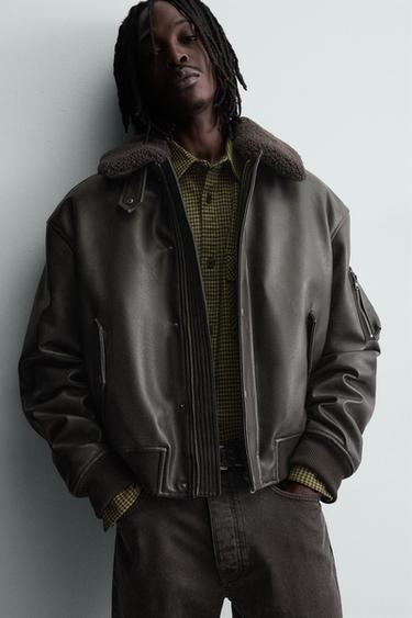 LEATHER EFFECT JACKET WITH DETACHABLE COLLAR - Brown by Zara - Image 5