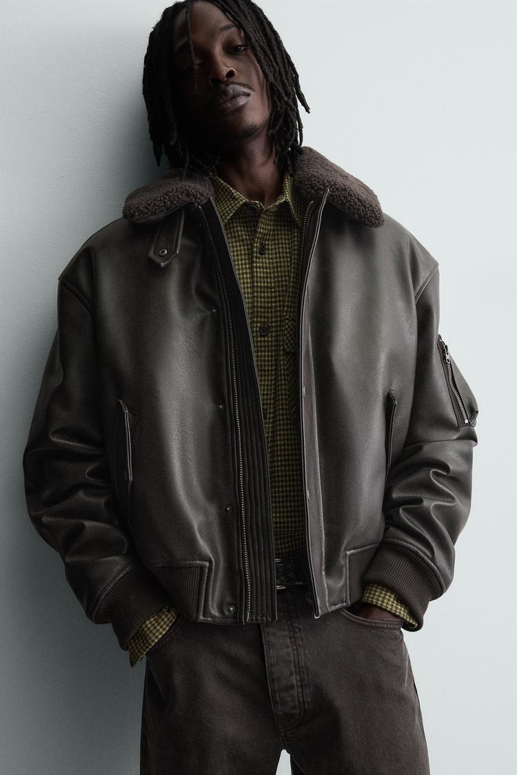 ZARA LEATHER EFFECT JACKET WITH DETACHABLE COLLAR