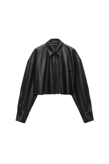 FAUX LEATHER CROP SHIRT