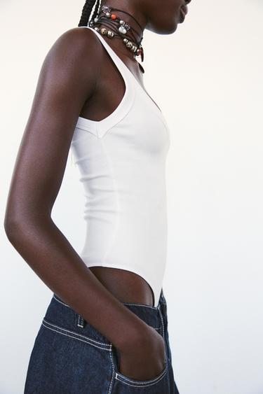 RIBBED BODYSUIT - White de Zara - Image 4