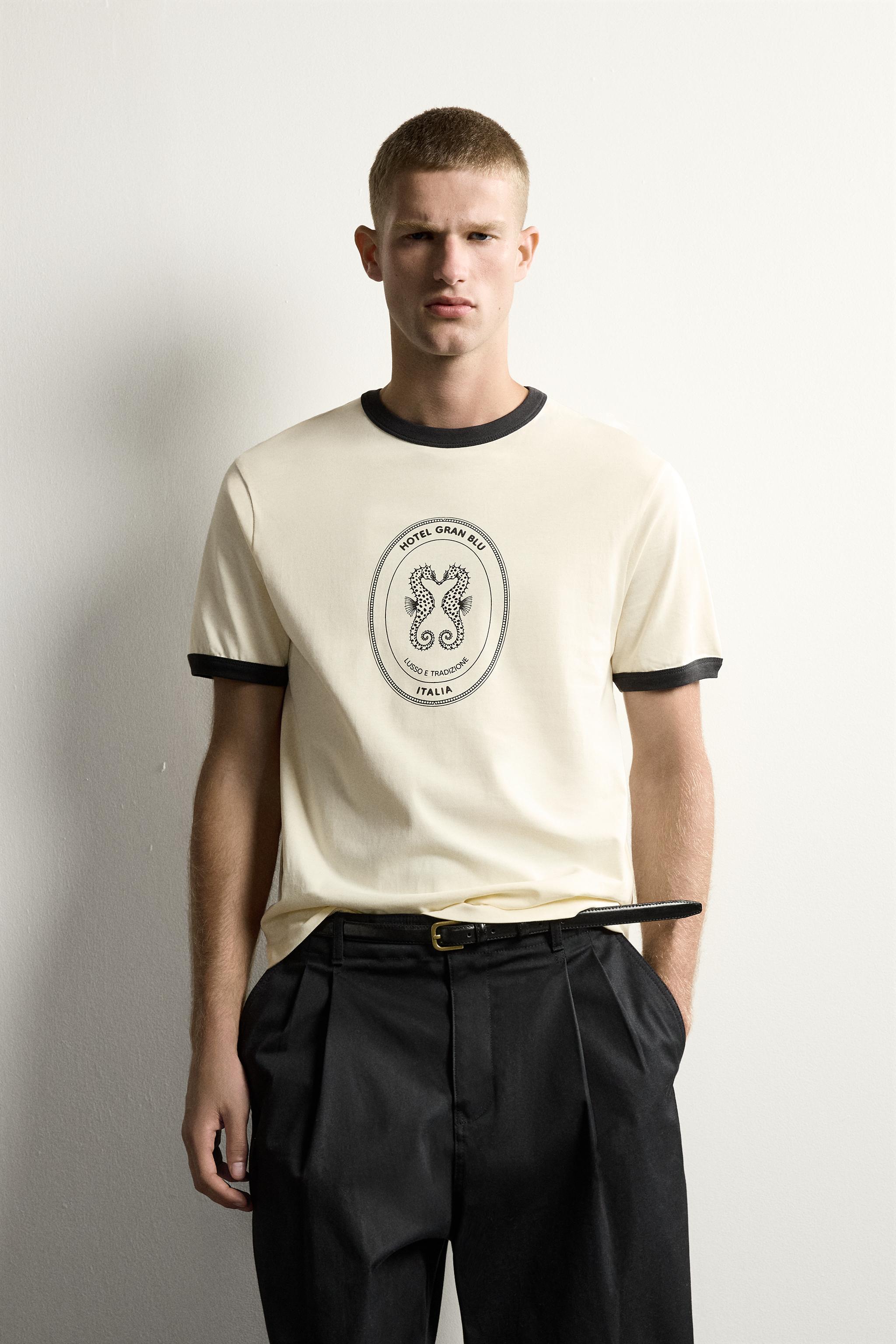 RINGER CONTRAST RIBBED GRAPHIC T-SHIRT