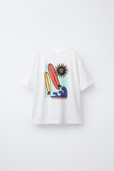 Zara PRINTED T-SHIRT - Oyster-white