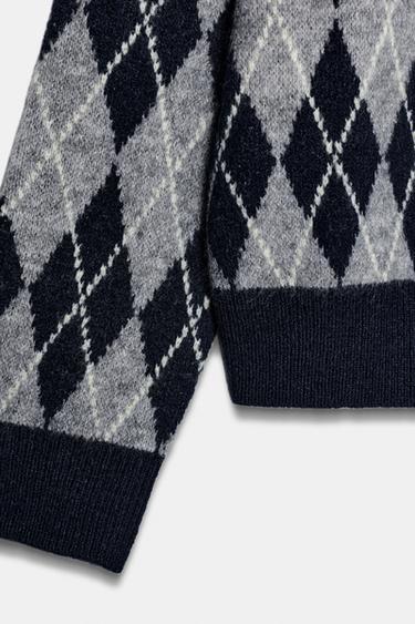DIAMOND KNIT JUMPER - Grey / Blue by Zara - Image 6