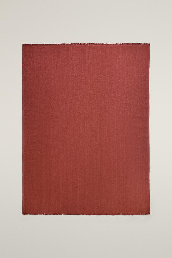 Zara FRINGED LINEN BLANKET - Brick - Image 0