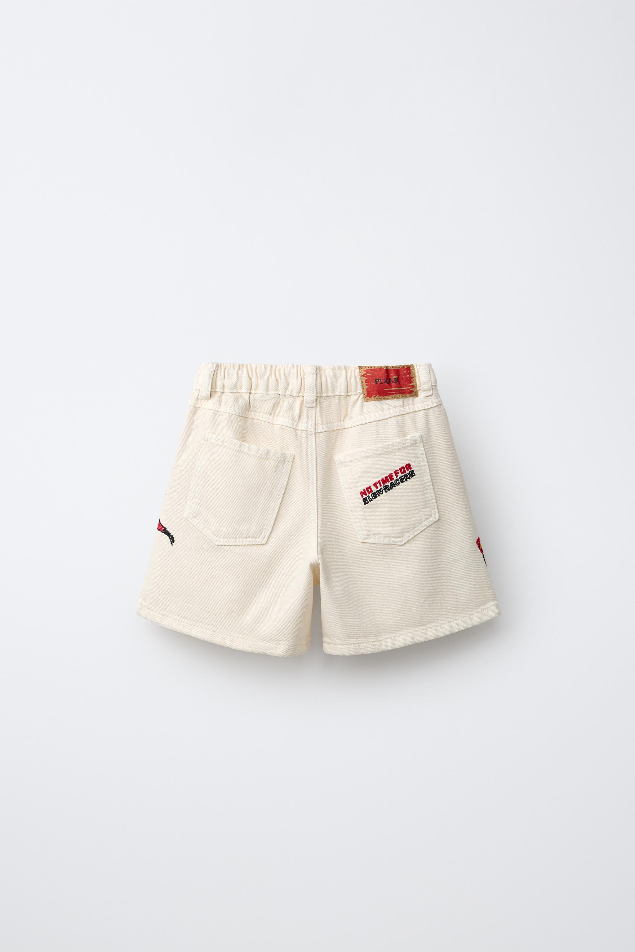 © DISNEY/PIXAR EMBROIDERED TWILL SHORTS — Ecru