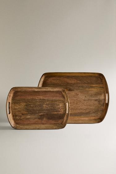 WOODEN TRAY WITH HANDLES - Light beige by Zara