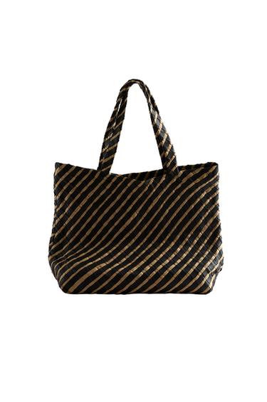 PLETENÁ TAŠKA SHOPPER Z KŮŽE - Dvojbarevné od Zara