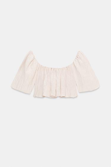 CRINKLE-EFFECT CROP TOP - Cream by Zara - Image 4