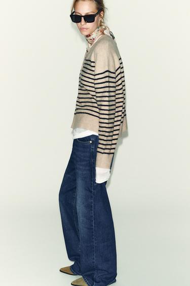 PULL EN MAILLE À RAYURES - Beige / Bleu marine de Zara - Image 2