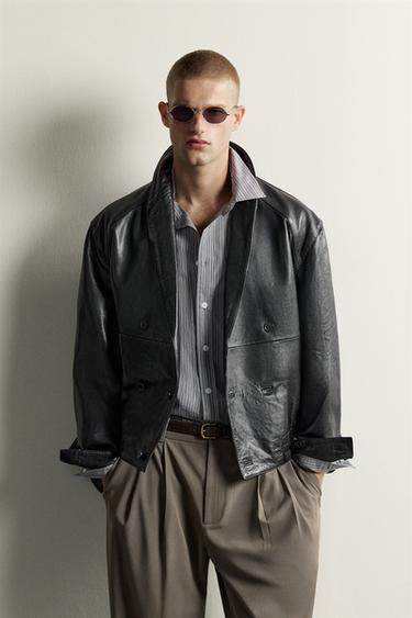 CROPPED LEATHER BLAZER — Black 2