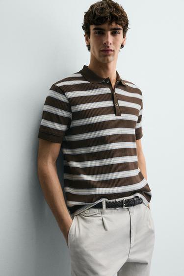 VERTICAL TEXTURED POLO SHIRT - Chocolate by Zara - Image 4