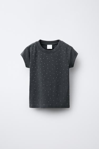 STRASS WASHED-EFFECT T-SHIRT - Anthracite grey by Zara - Image 0