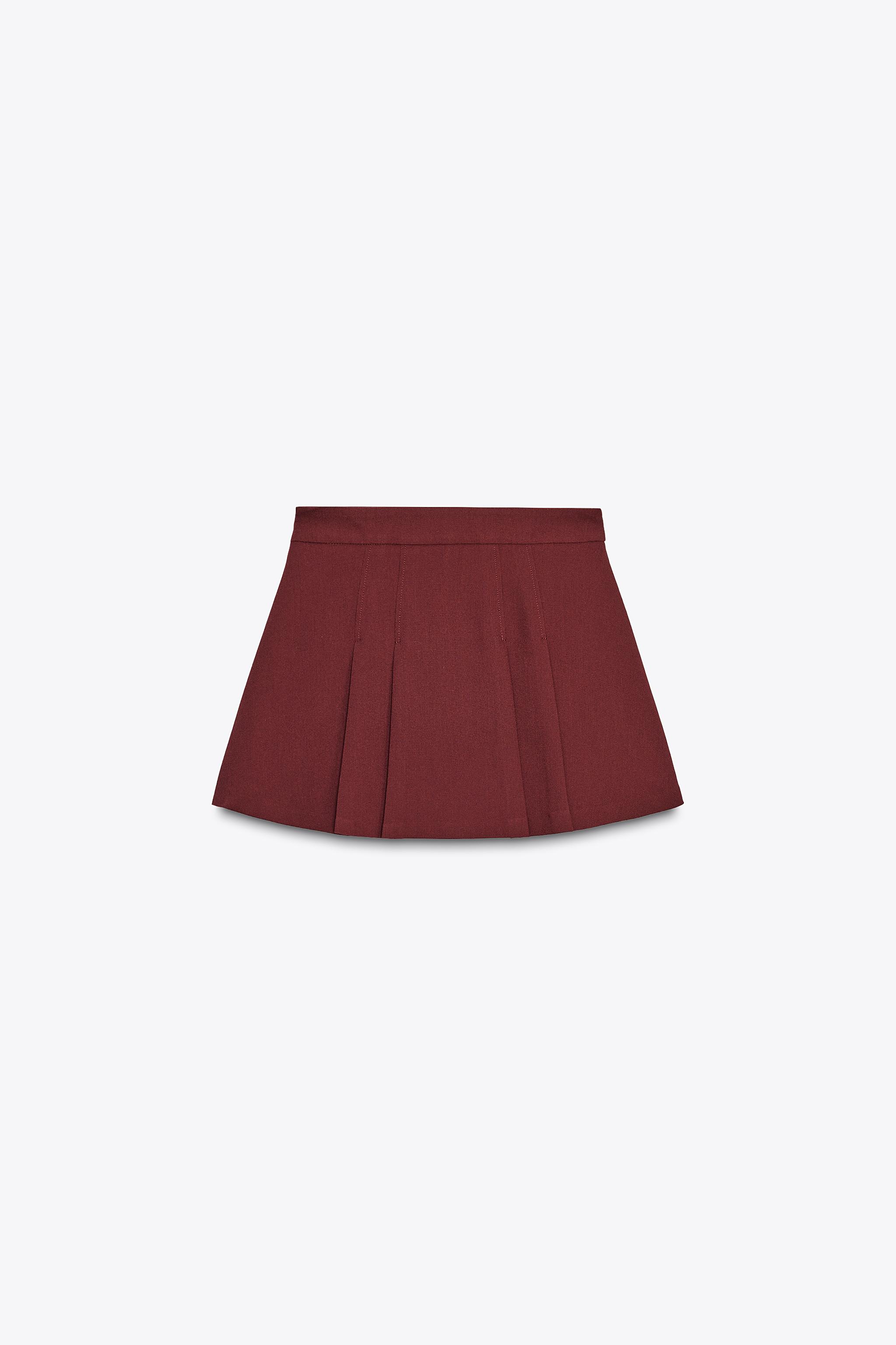 PLEATED SPLIT SKIRT - Burgundy | ZARA Canada