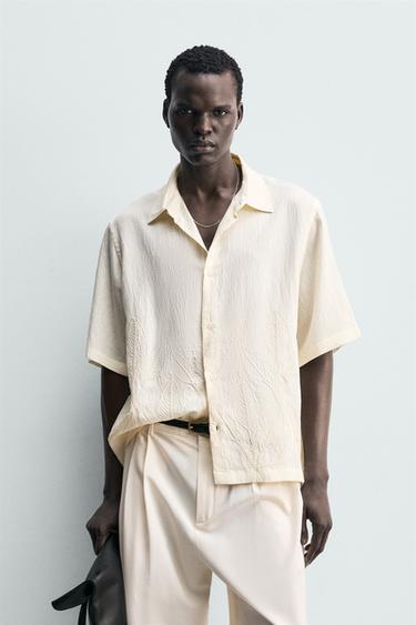 СОРОЧКА З КВІТКОВОЮ ВИШИВКОЮ - Екрю/глинястий Zara