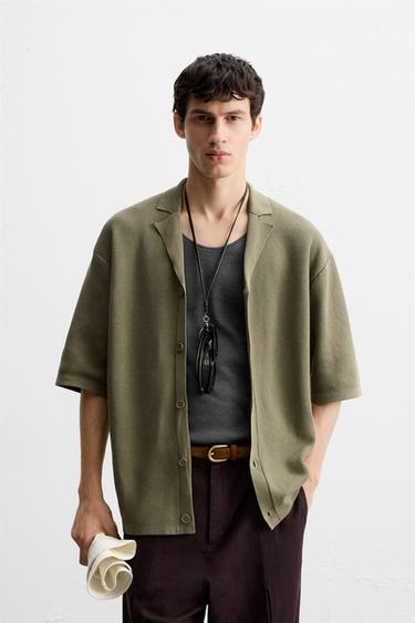 Zara TEXTURED KNIT SHIRT - Khaki