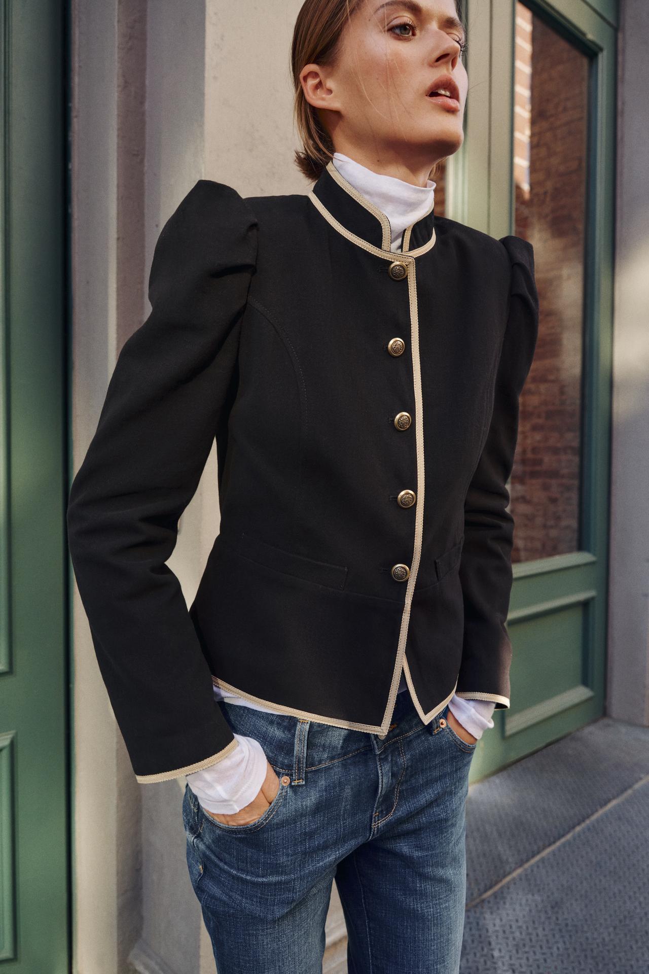 CONTRAST TRIM BLAZER — Black
