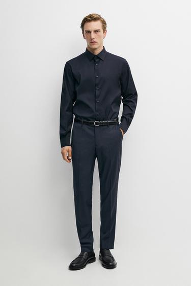 Zara Slim fit stretch shirt - Navy blue - Image 0