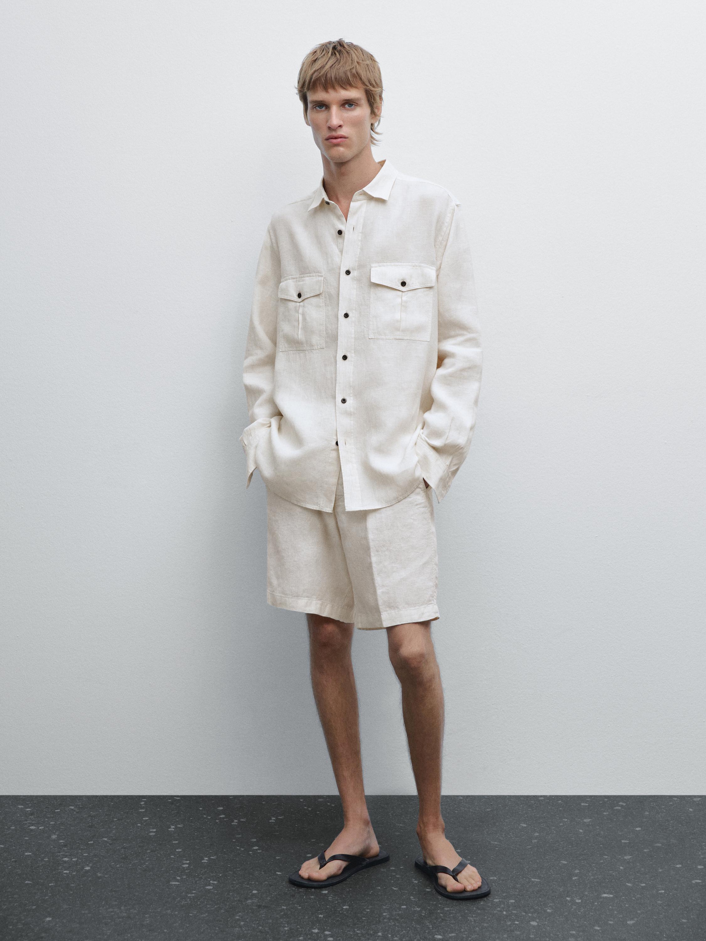 100% linen Bermuda shorts