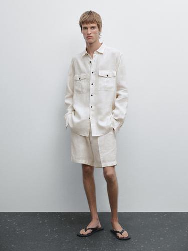 Zara 100% linen Bermuda shorts - Beige - Image 0