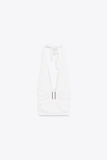 DRAPED HALTER TOP - White by Zara - Image 3
