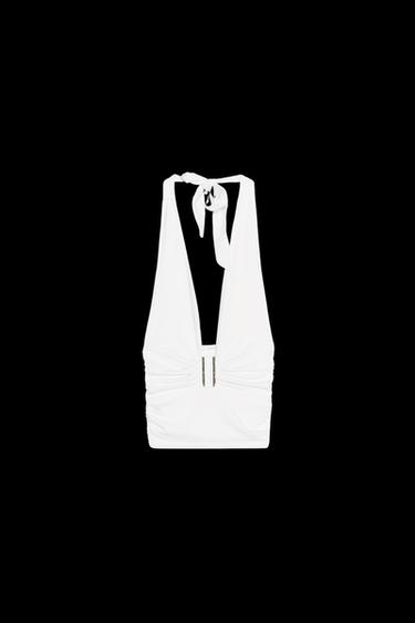 Zara DRAPED HALTER TOP - White - Image 0