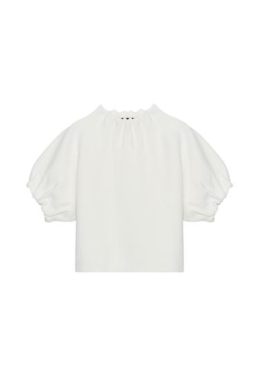 Zara 縮褶針織上衣 - 白色