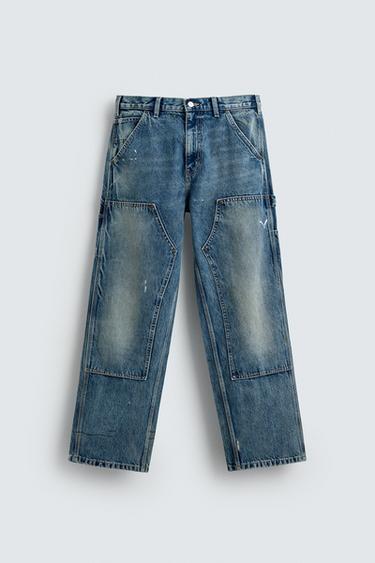 Zara WASHED EFFECT CARPENTER JEANS - Blue