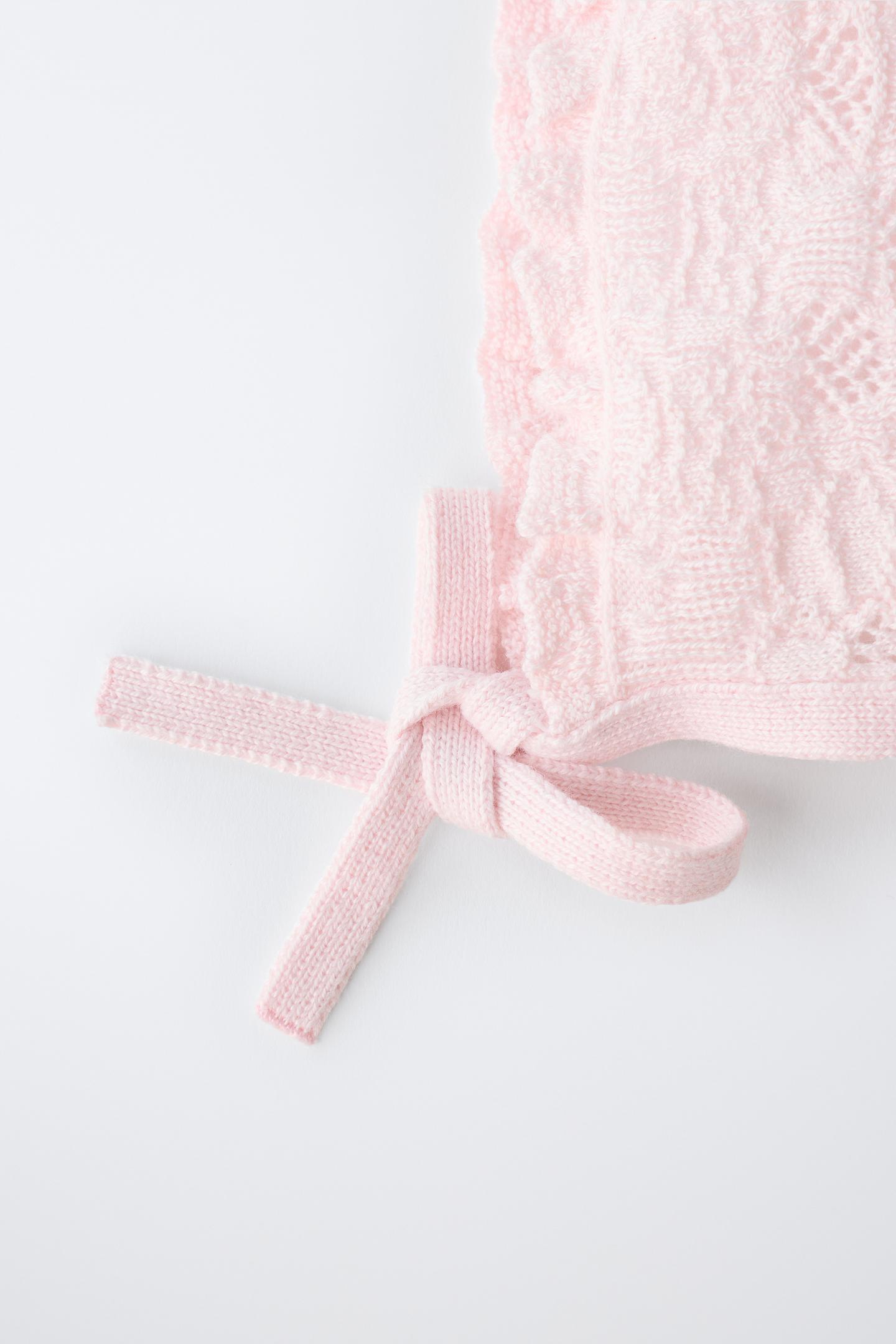 Детские головные уборы Zara Cotton and Silk Knit Bonnet, цвет: Пастельный розовый — фото 2