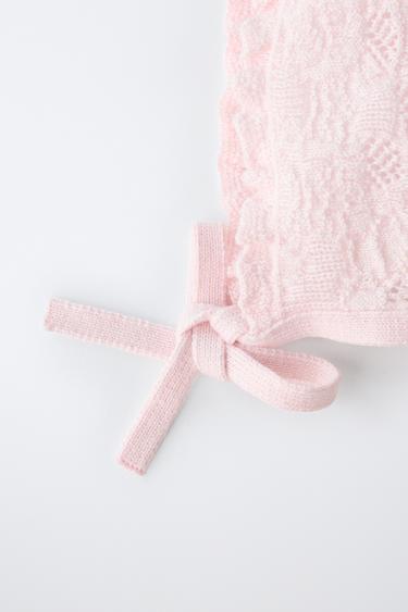 COTTON AND SILK KNIT BONNET — Pastel pink 2