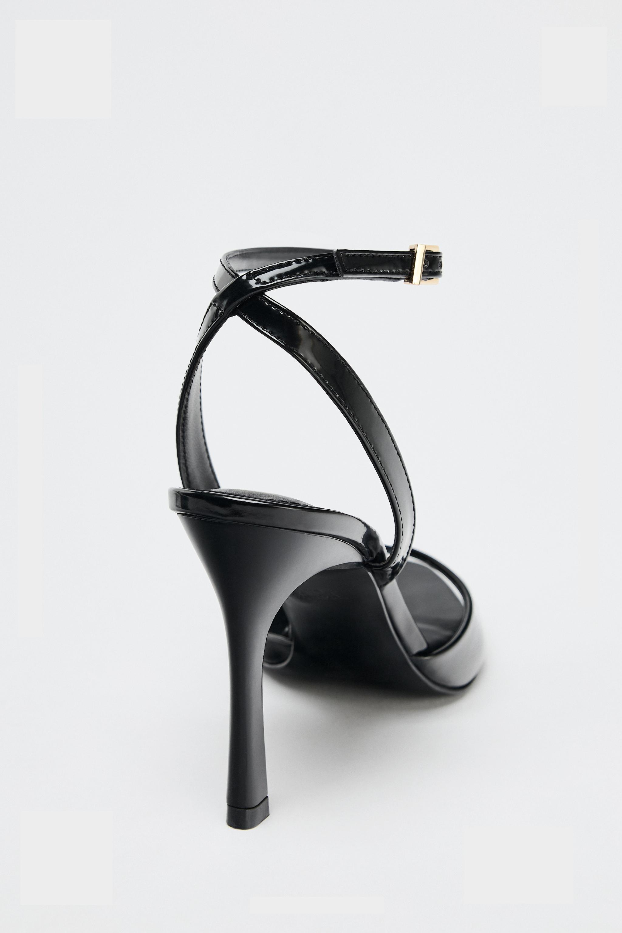 ★ZARA★ PATENT-FINISH HIGH-HEEL SANDALS PATENT FINISH HEELED SANDALS - Black | ZARA United States