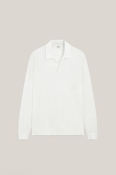 Zara 100% linen long sleeve polo shirt - LIMITED EDITION - Oyster-white
