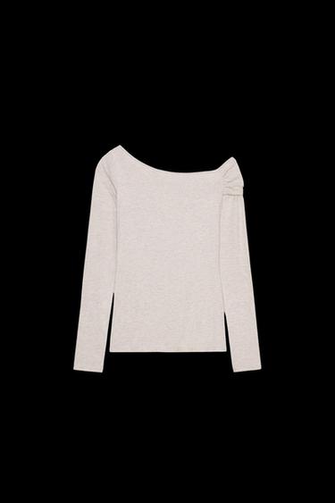 ASYMMETRIC NECK TOP - Beige marl by Zara