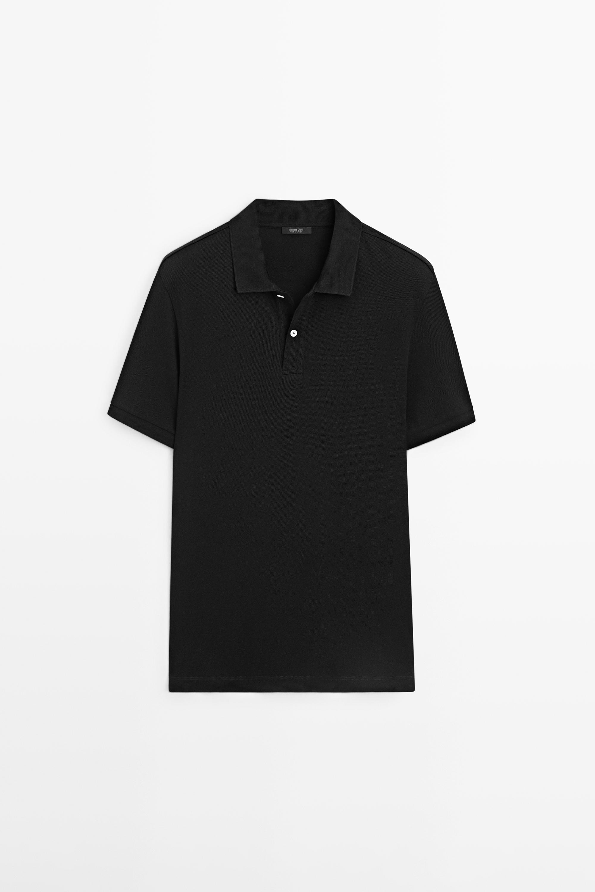 Micro-textured cotton piqué polo shirt — Black