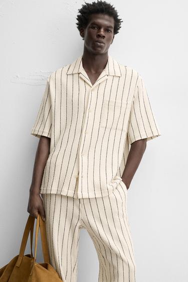 TOWELLING TEXTURED STRIPE SHIRT - Ecru / Navy by Zara - Image 5