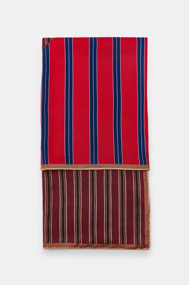 KHĂN QUÀNG HỌA TIẾT KẺ SỌC VẢI VISCOSE HAI MẶT - Màu đỏ rượu từ Zara