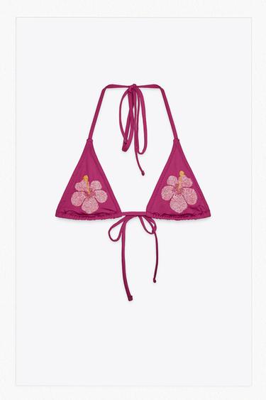 TOP BIKINI FLOR ABALORIOS - Berenjena de Zara