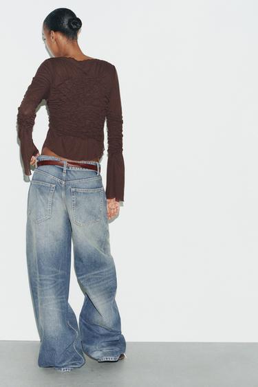 TOP À LACETS ET FRONCES - Marron de Zara - Image 5